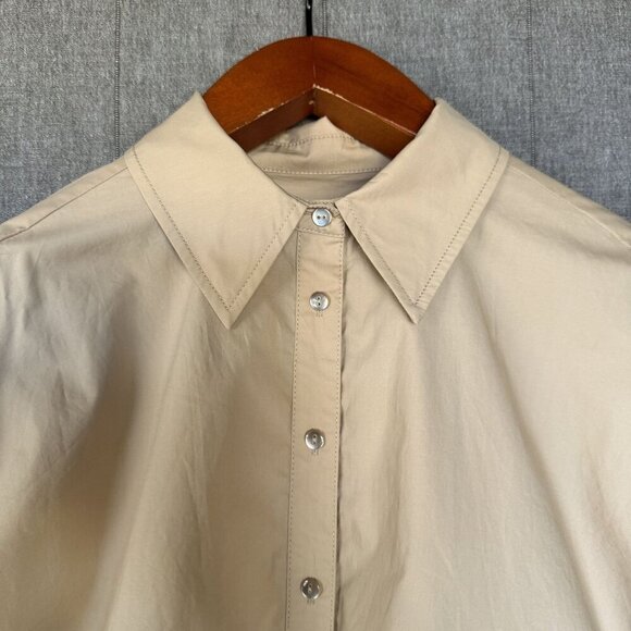 Song of Style Kelso Top 100% Cotton Sand Beige Oversized Button Up Shirt Size S - Picture 6 of 15